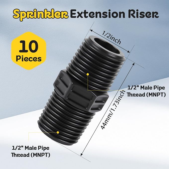 10 Pieces Double Male Pipe Thread Head Pipe Riser, Drip Irrigation 1/2 Inch x - Image 2