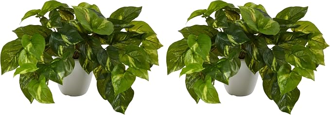 Nearly Natural 9in. Pothos Artificial Plant in White Planter by NearlyNatural
