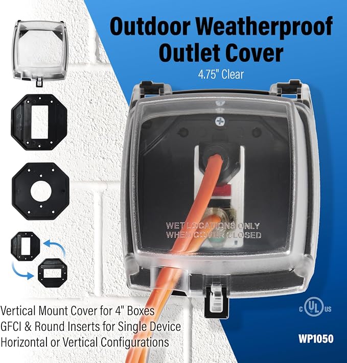 Intermatic WP1050 4-3/4" Deep Weatherproof Outlet Cover – Clear, GFCI & Round - Image 2