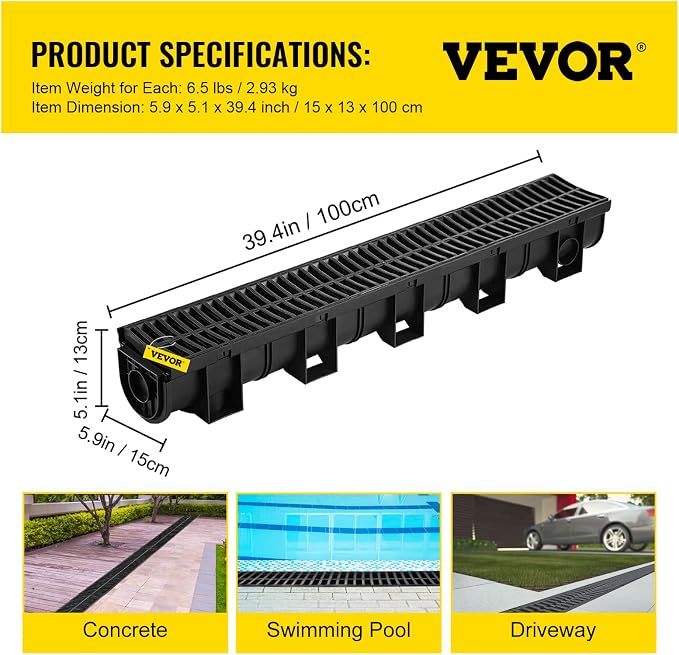 VEVOR Trench Drain System, Channel Drain - Image 7