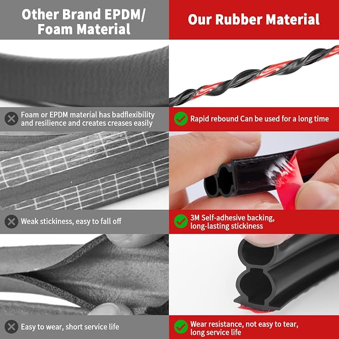 40 Feet Rubber Weather Stripping Door Seal Large Gap, Extra Thick Self-Adhesive - Image 5