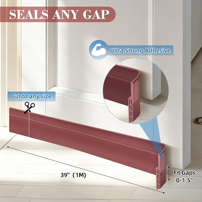 78'' Under Door Draft Stopper, Strong Adhesive, Blocks Draft & Dust | Silicone - Image 2