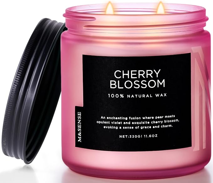 M&SENSE Cherry Blossom Home Scented Candles, 11.6oz Organic Soy Wax | 70-Hour by MSENSE