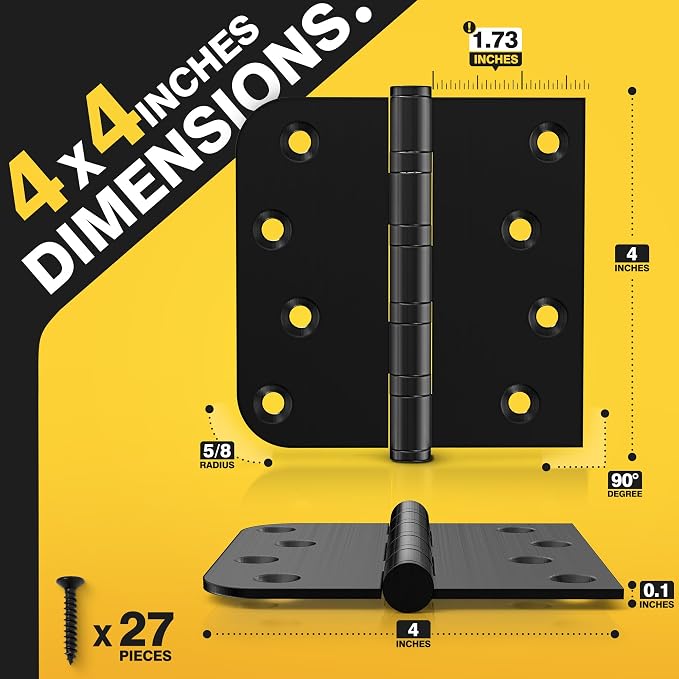 KOLET Ball Bearing Door Hinges, 4 x 4 Inches, Matte Black, 3 Pack | Square and - Image 4