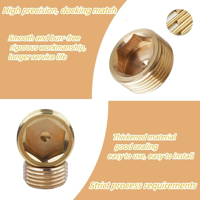 12PCS 3/8" NPT Brass Male Pipe Plug Fitting Hex Counter Sunk Pipe Plug - Image 4
