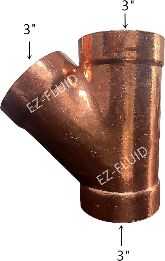 EZ-FLUID 3" Copper DWV Tee-Wye Copper Pipe Fitting C x C x C Sweat Sockets - Image 2