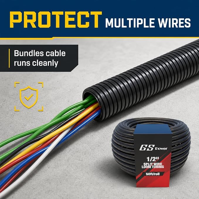 GS Power 1/2 Inch x 50ft Split Wire Loom Tubing, Split Cable Sleeve Cord - Image 5