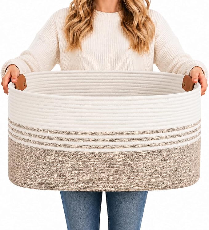 Laundry Hamper with Handles, 72L Rope Laundry Basket, Light Brown | Cotton rope by AINUOQI