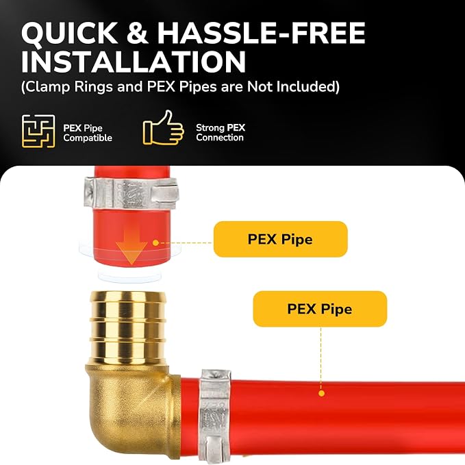 25 Pack Pex Fittings, 3/4" Pex 90 Degree Elbow, Heavy-Duty Brass Crimp Fittings - Image 4