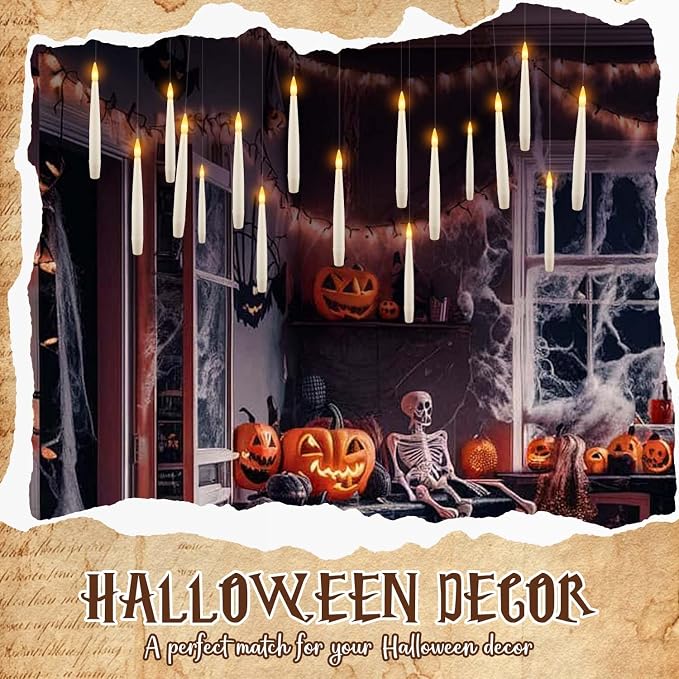 36 Pcs Halloween LED Magic Hanging Floating Candles, Taper Flickering Flameless - Image 8