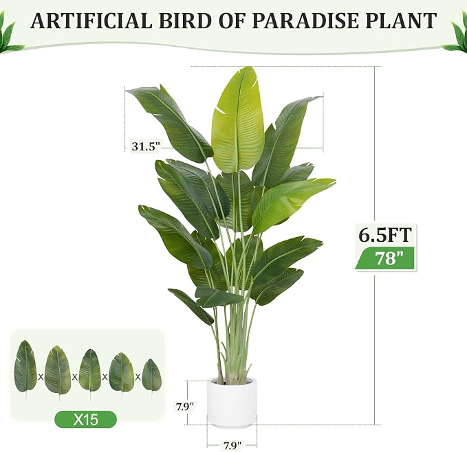 Artificial Bird of Paradise Plant 6.5Ft Tall Fake Tropical Palm Tree Large Fake - Image 5