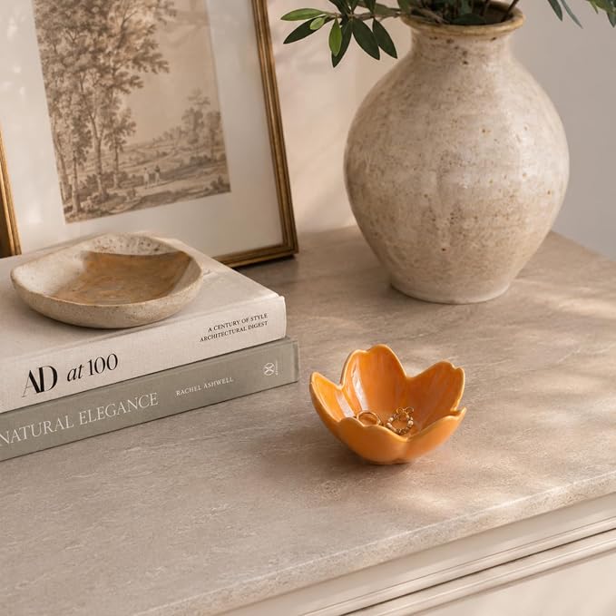 Floral Ceramic Jewelry Tray, 3.5" Ring Holder Trinket Bowl | Petite bowl keeps - Image 6