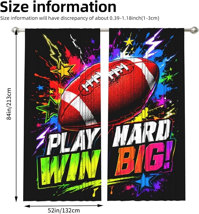 Play Hard Win Big Football Window Curtains 2 Panels Set, 52 X 84 Inch Polyester - Image 3