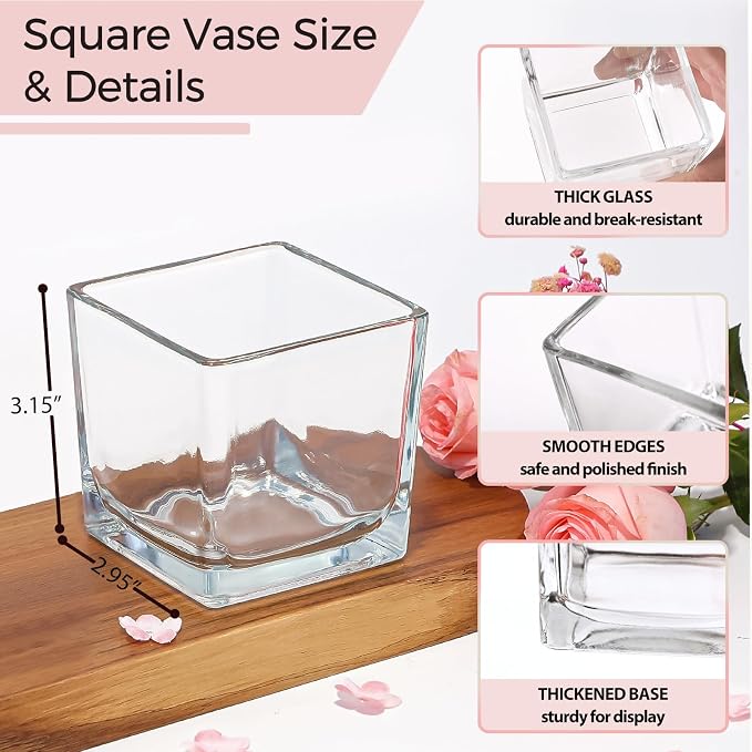 CONNOO 12 Pack 3" x 3" x 3" Clear Square Glass Vase - Image 6