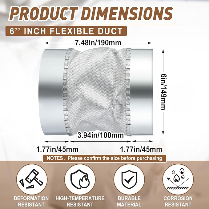 6 Inch Flexible Duct Connector, Round Dryer Vent Connector Galvanized Steel - Image 2
