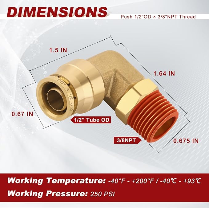 90° Swivel Male Elbow, 1/2" Tube x 3/8" NPT, DOT Approved 2PCS | - Image 5