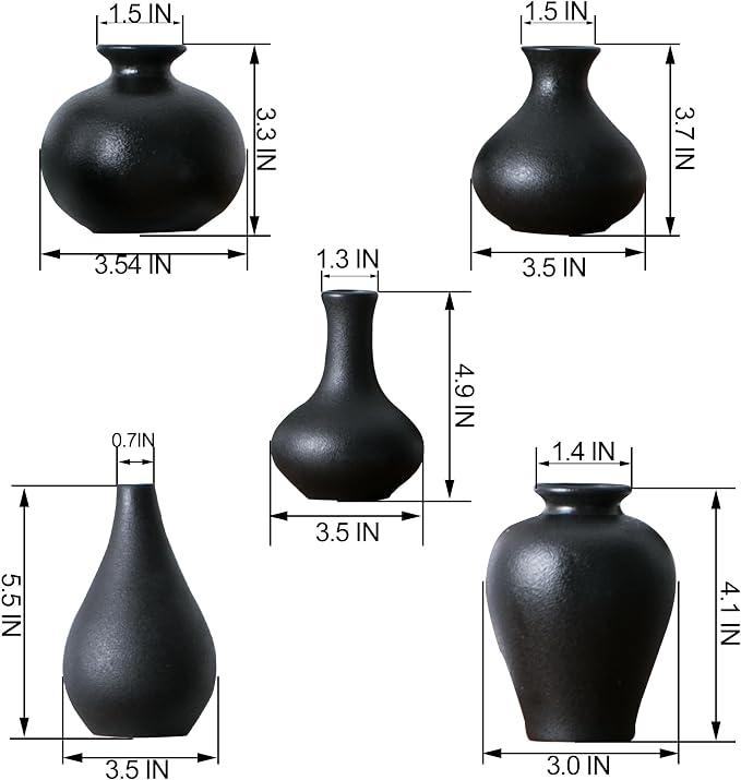 Black Bud Vases, Ceramic Small Vase Set of 5, Mini Vases - Image 5