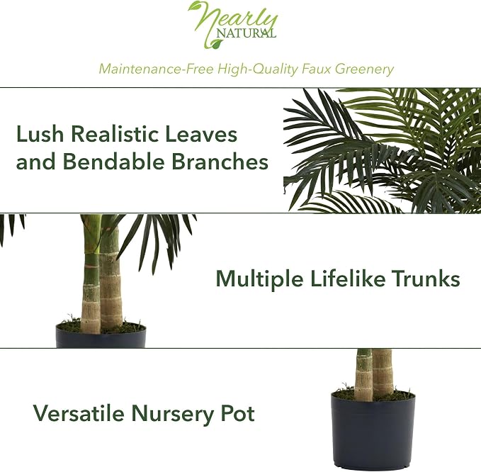 Nearly Natural 4 ft Artificial Golden Cane Palm Tree - Image 3