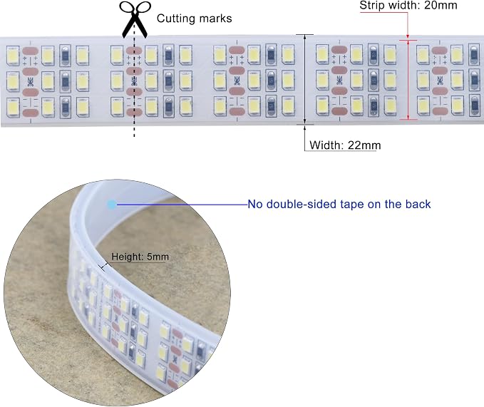 16.4Ft Triple Row LED Strip Lights, Daylight White 6000K DC12V IP67 | Super - Image 3