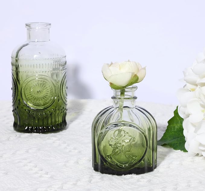 5pcs Green Glass Bud Vase Set, Small Flower Vases - Image 3