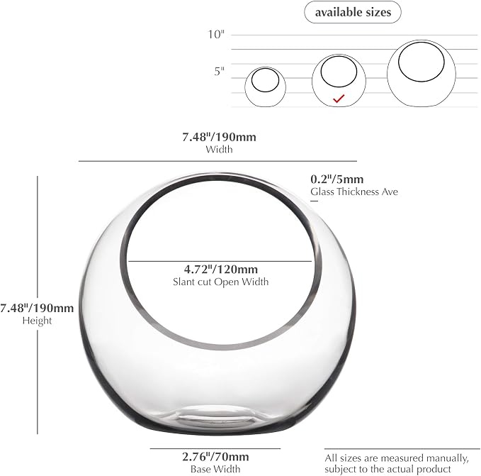 WGV Slant Cut Bowl Glass Vase, Width 7.5", Height 7.5", Candy Dish, Fruit Jar - Image 2