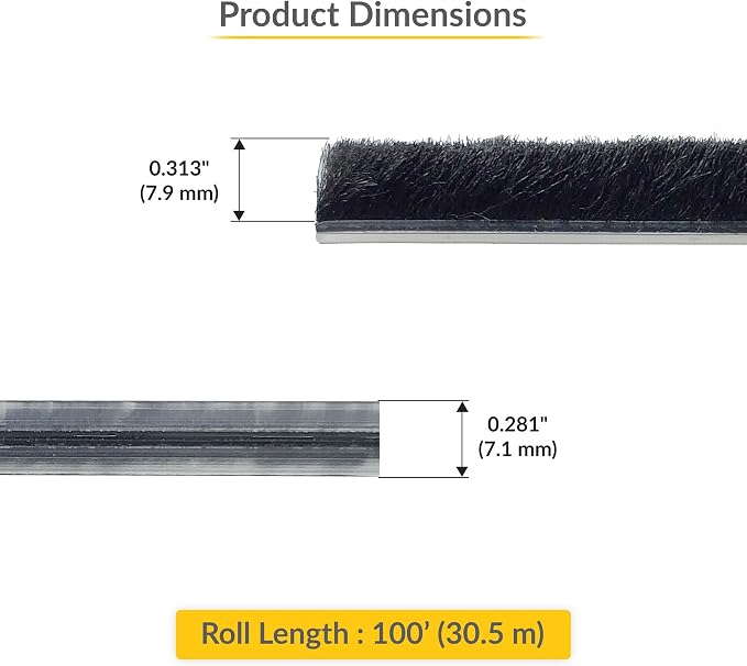 Brixwell Storefront Door Pile Weatherstrip 100' Roll, 0.313" Pile Height - Image 2