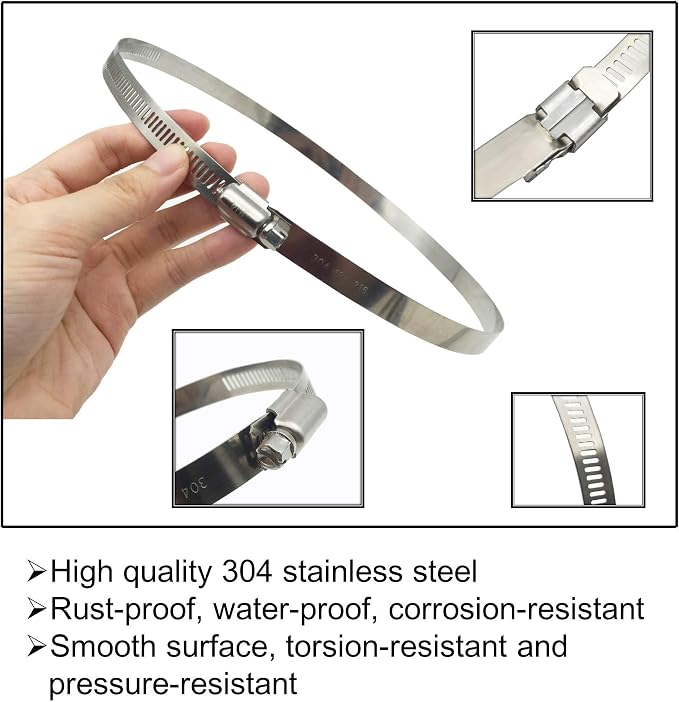 8 Inch Adjustable 304 Stainless Steel Duct Clamps Hose Clamp | Rust Resistant - Image 2