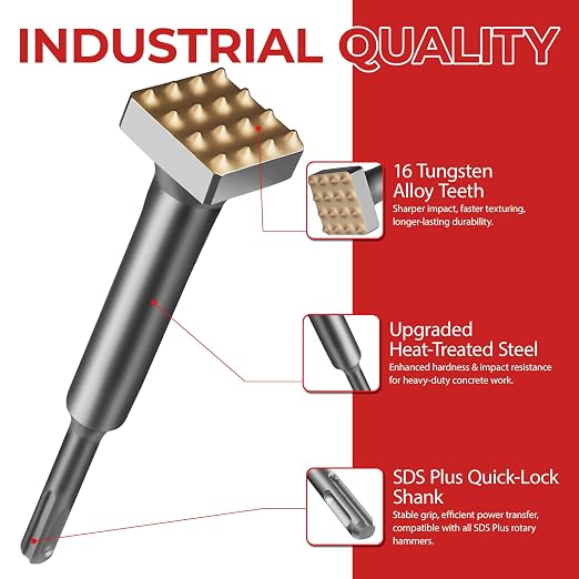 SDS Plus Bush Hammer Tool – 16 Welded Carbide Tips, 1-3/8" × 1-3/8" Square Head - Image 3