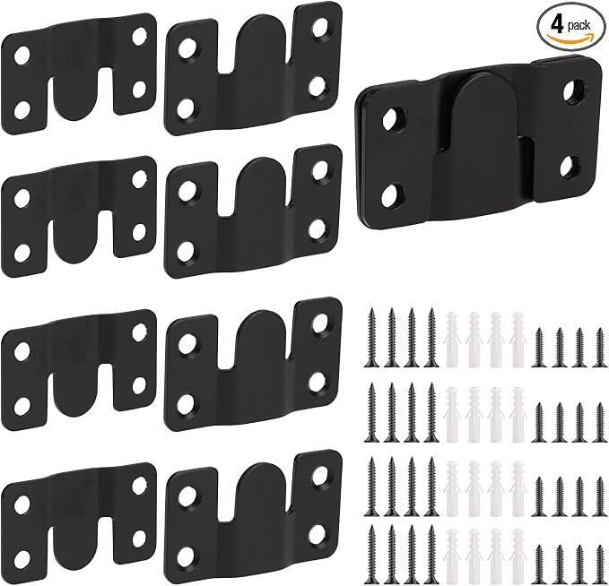 4 Pairs Interlocking Flush Mount Bracket Picture Hanging Hooks Black Stainless by Sliverdew