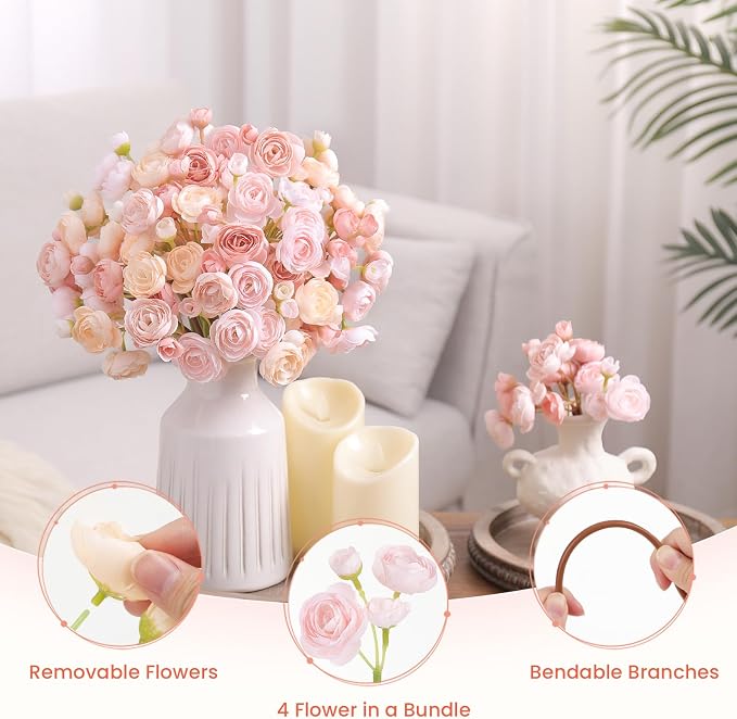 Alupssuc 30Pcs Ranunculus Artificial Flowers Faux Silk Mini Flowers Indoor | - Image 5