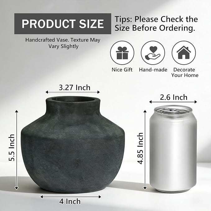 5.5 Inch Ceramic Flower Vase, Small Black Vase - Image 2