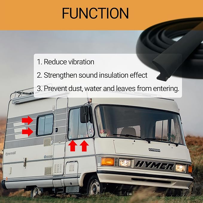 RV Window Seal, W: 1/4" x H: 1/2" Rubber Windshield Gasket, RV Window Weather - Image 3