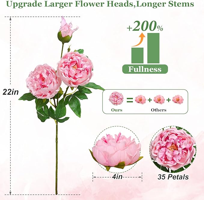 5PCS 22in Peonies Artificial Flowers, Real Touch Latex Fake Peonies | Lifelike - Image 5