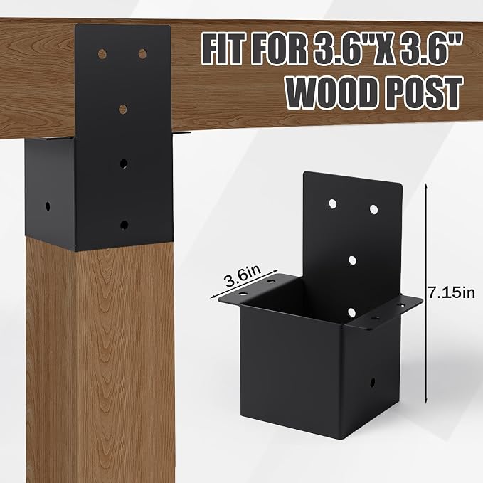 8 Pcs 4”x 4”Pergola Brackets, Post Top Rafter Brackets Wall Mount Support - Image 2