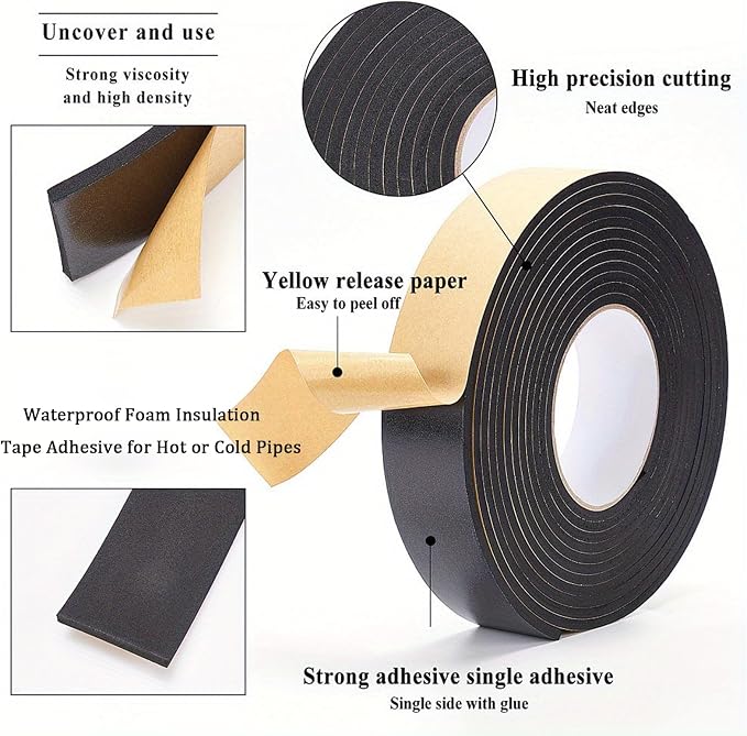 Pipe Insulation Foam Tape, 2 inch x 33 Ft Self Adhesive Insulation Wrap | Foam - Image 2