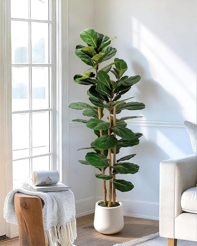 Artificial Fiddle Leaf Fig Tree in Modern White Planter, 5ft | Large Fake Tree - Image 8