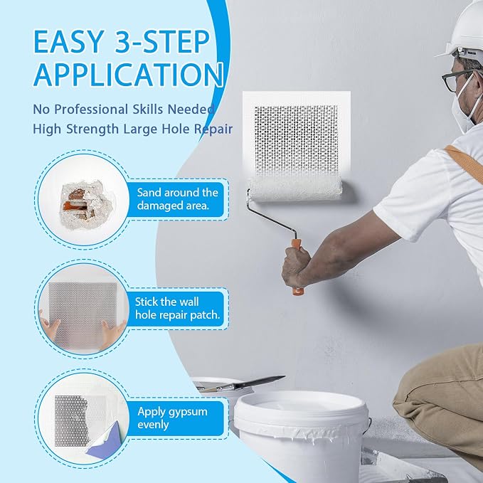 4-Pack 12x12 Inch Drywall Repair Patch Kit, Self-Adhesive Mesh - Image 6