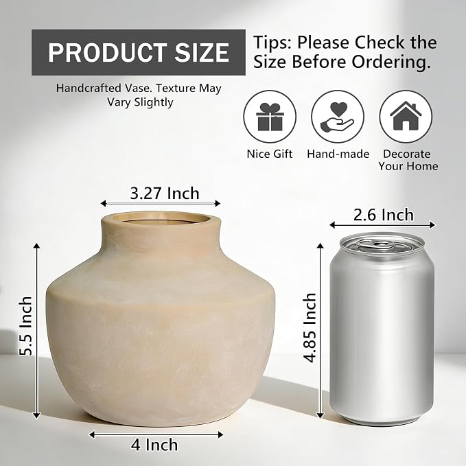 5.5 Inch White Ceramic Vase, Small Flower Vase - Image 2