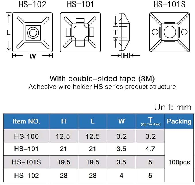 XHF 200 PCS 1/2" White Self Adhesive Cable Zip Tie Mounts Wire Cable Clips - Image 2