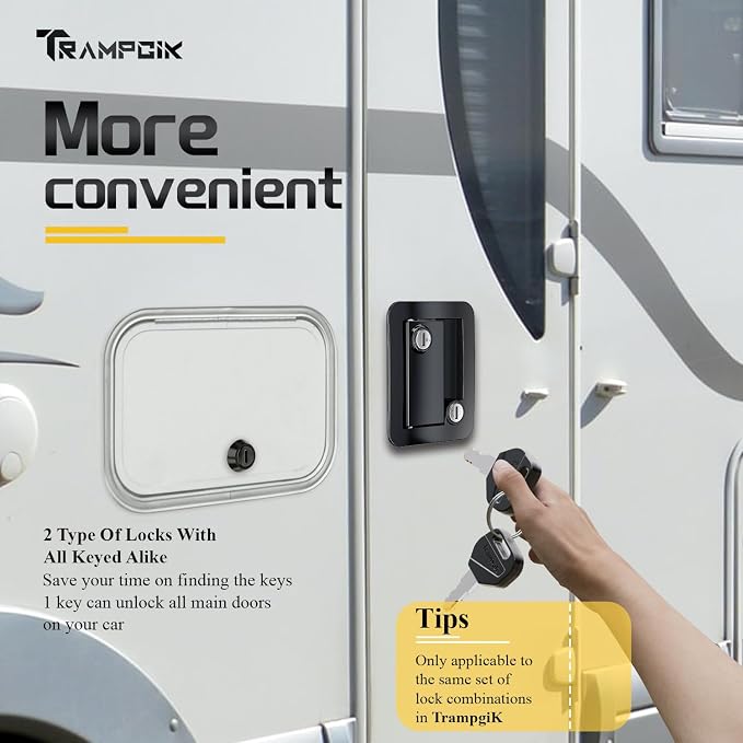 RV Door Lock Set, for RV Camper, Travel Trailer Entrance Front Door, 1 Plastic - Image 2