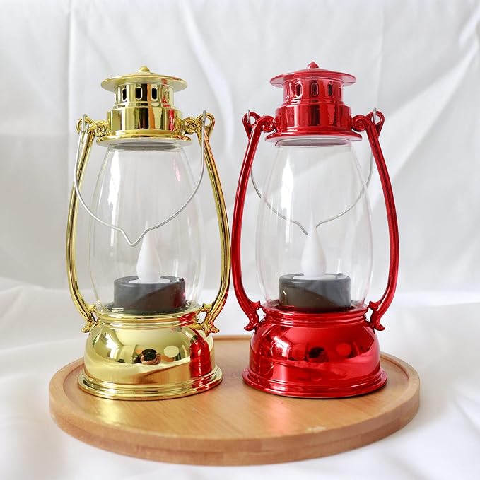 Red Mini Lanterns with Flickering LED Candle Lights, Vintage Small Western - Image 5
