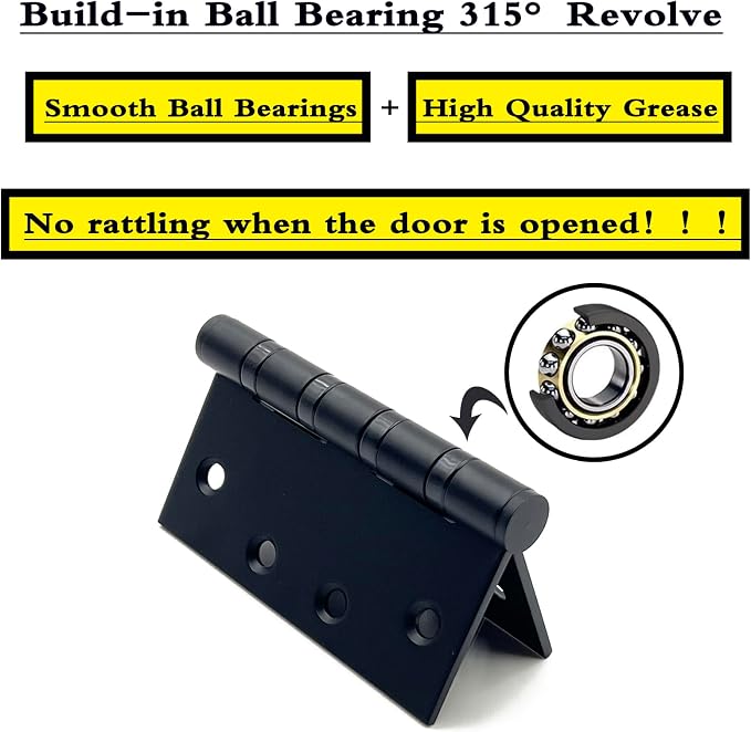 Stainless Steel Matte Black 4 inch Door Hinges, Interior Door Hinge，Heavy Duty - Image 5