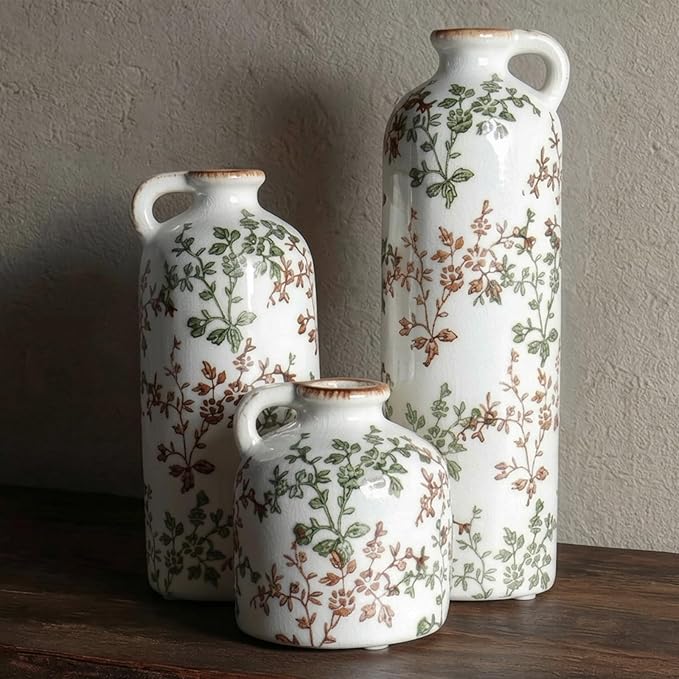 Green Floral Vase Set of 3 by CheeryStow