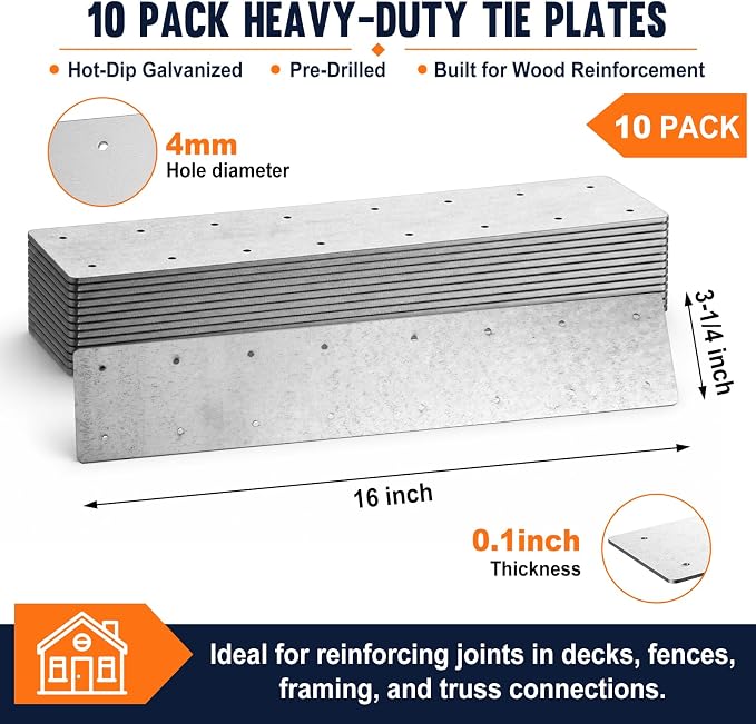 16 Inch Heavy Duty Strap Tie, 10 Pack Hot-Dip Galvanized Steel Structural - Image 2