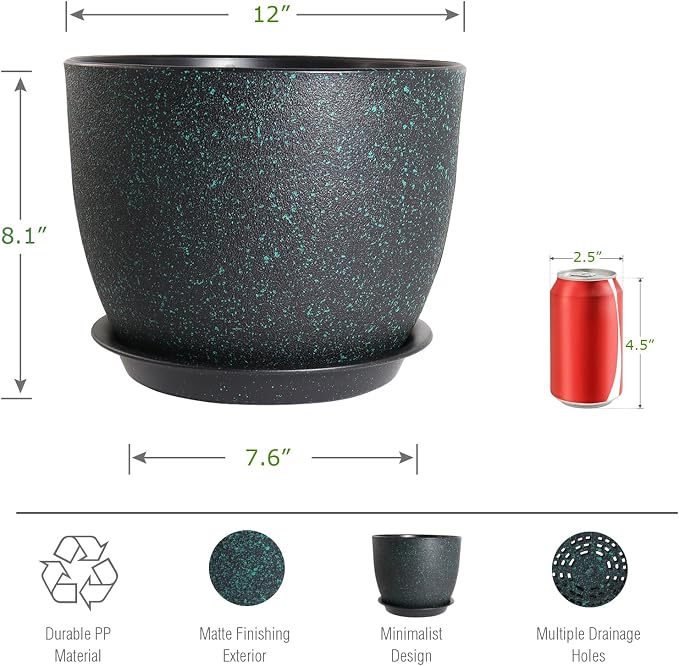 UOUZ 12inch Large Plant Pot, Modern Plastic Planter - Image 2