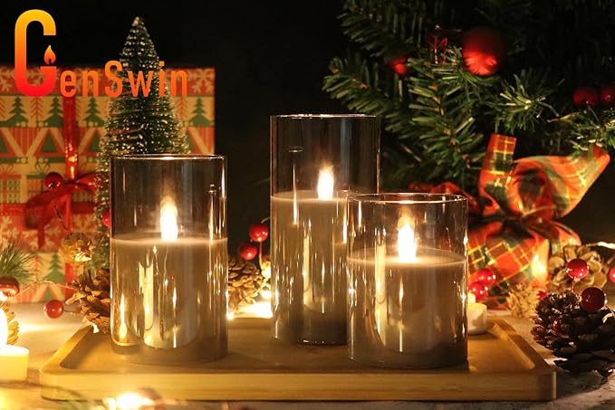 GenSwin Glass Flameless Led Candles Battery Operated Remote Timer Black | - Image 3