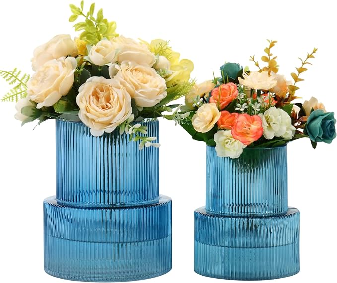 Ribbed Glass Vases for Bouquet, Modern Vase for Living Room, Coffe Table by YANWE