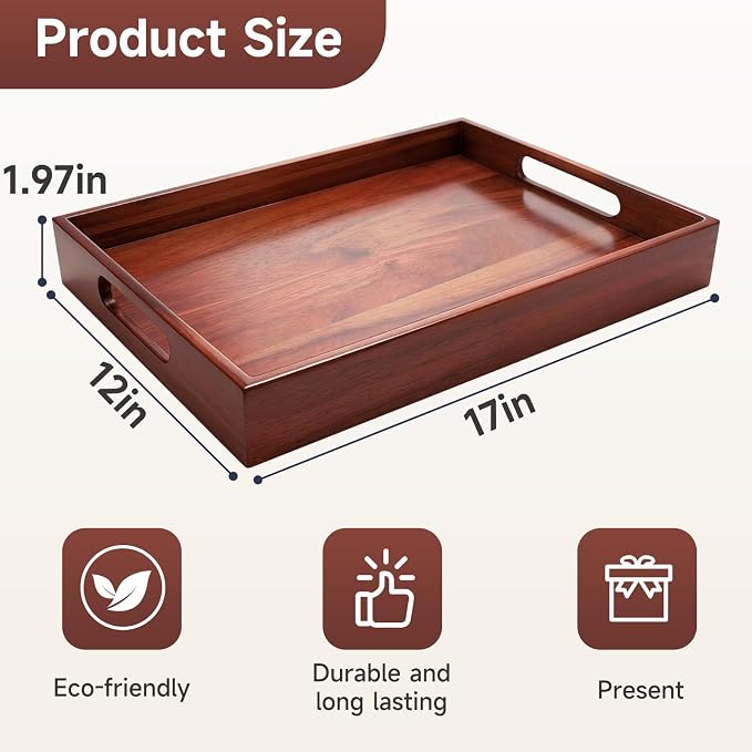 17 x 12 Inch Acacia Wood Large Serving Tray - Image 9
