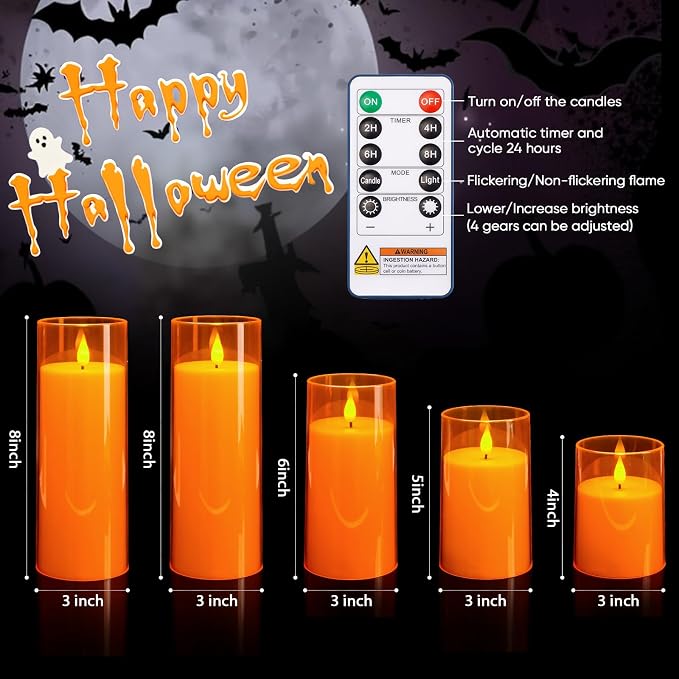 Homemory Halloween Orange Flameless Candles, Battery Operated LED Candles - Image 8