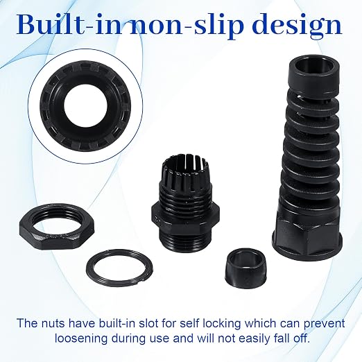 4-Pack NPT 1/2" Waterproof Cable Glands | Adjustable 6-12mm Spiral Strain - Image 3